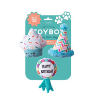 Happy Bark-Day Blue Birthday Small Plush Squeaky Dog Toy Set - 3 Pk