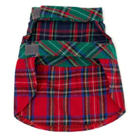 Colorblock Tartan Red & Forest Green with Red Bow Plaid Holiday Dog Dress