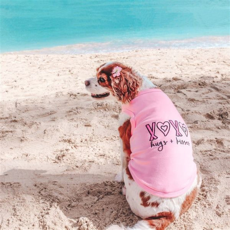 Hugs & Kisses XOXO Pink Embroidered Dog T-Shirt