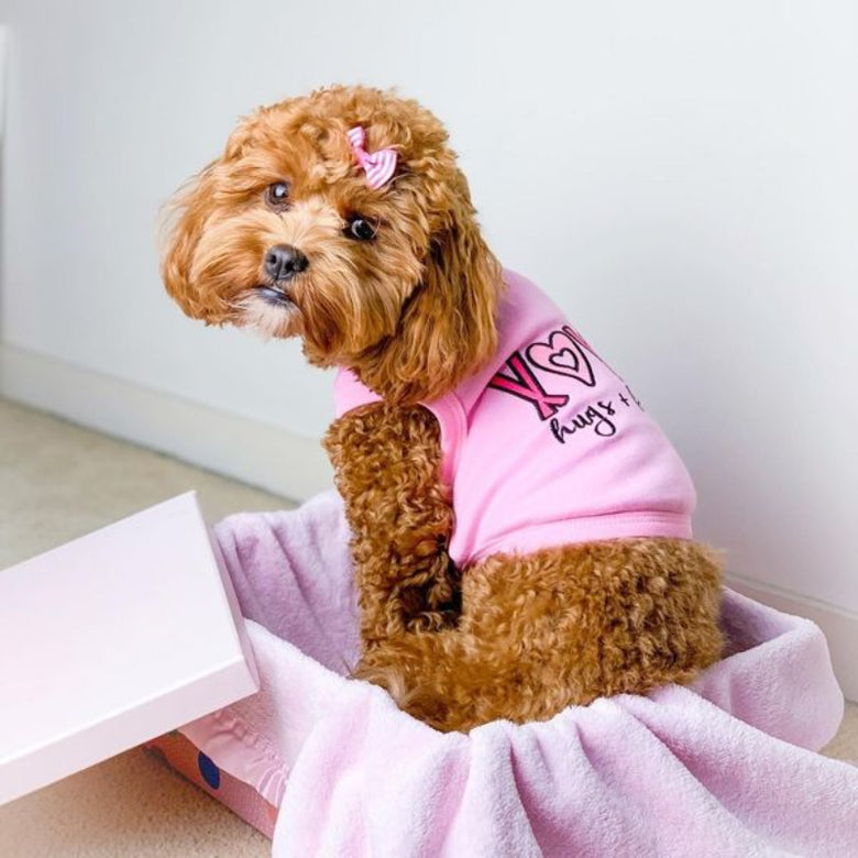 Hugs & Kisses XOXO Pink Embroidered Dog T-Shirt