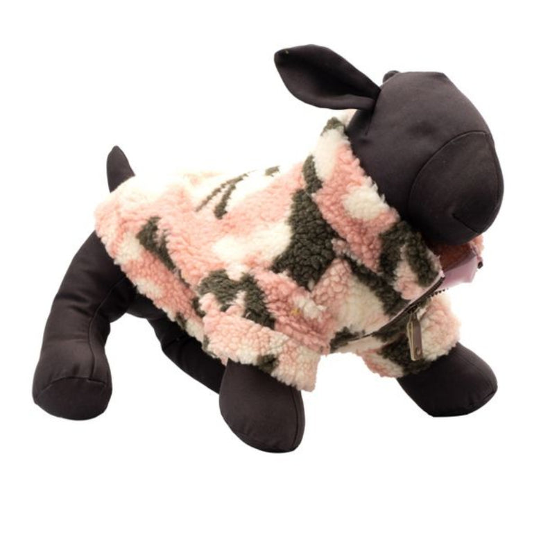 Pink Camo Quarter Zip Warm Faux Sherling Dog Pullover