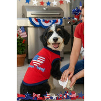 Parisian Pet Tee's Peace, Love, Woof Flag Heart Red White Blue Dog Tee
