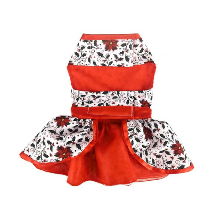 Holiday Holly Christmas Dog Harness Dress with Matching Leash