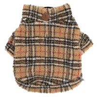 The Worthy Dog SWEATERS XS Tan Plaid Quarter Zip Sherpa Fleece Dog Pullover