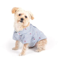 The Worthy Dog CollardShirts Navy Stripe Blue & White with Red Anchors Collared Dog Shirt