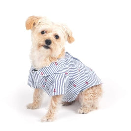 The Worthy Dog CollardShirts Navy Stripe Blue & White with Red Anchors Collared Dog Shirt