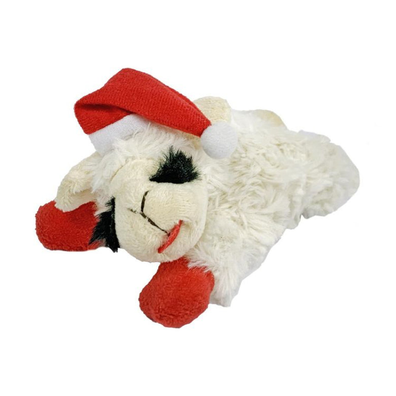 Christmas Holiday Lamb Chop with Santa Hat Plush Squeaky Dog Toy - 6"