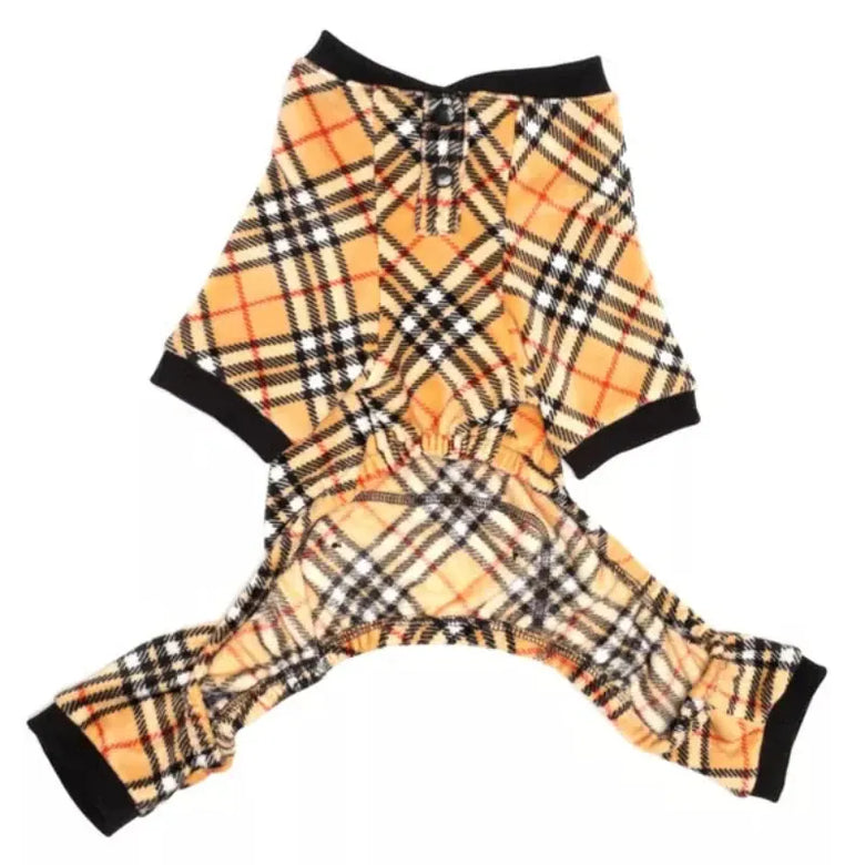The Worthy Dog Pajamas Tan Plaid Fleece Dog Jammies