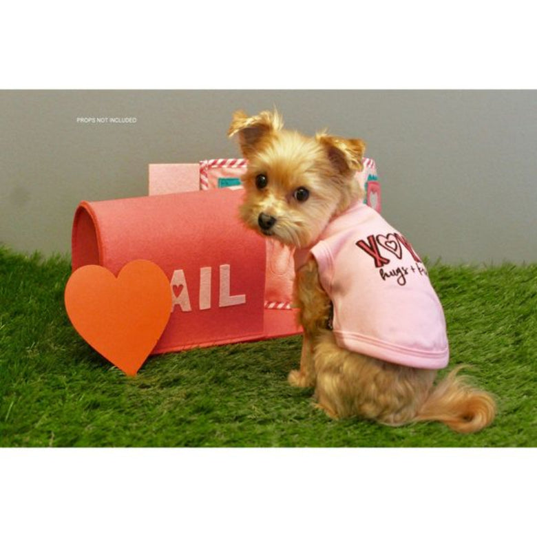 Hugs & Kisses XOXO Pink Embroidered Dog T-Shirt