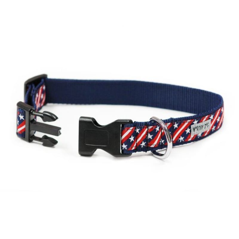 The Worthy Dog Leashes Stars and Stripes Patriotic Red White Blue Dog Collar