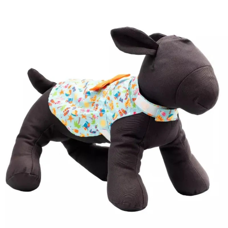 The Worthy Dog DRESSES Life's a Beach Blue with Orange Bow Summer Dog Dress