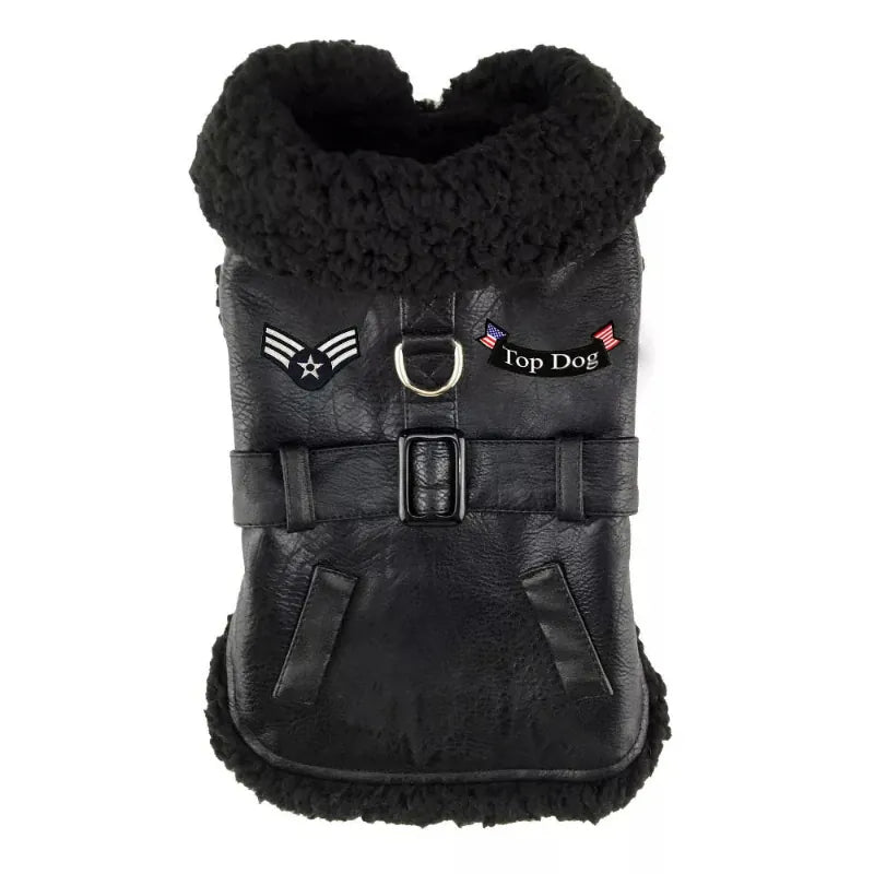 Doggie Design, Inc. Jackets-Coats XS Black Top Dog Vintage Flight Dog Jacket with matching Leash