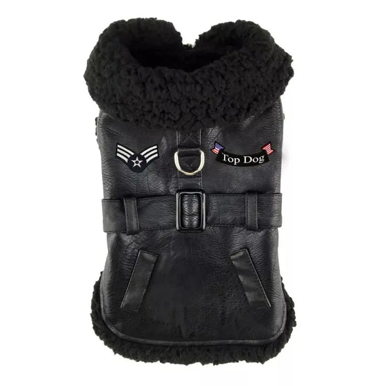 Doggie Design, Inc. Jackets-Coats XS Black Top Dog Vintage Flight Dog Jacket with matching Leash
