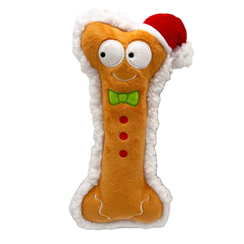 Gingerbread Bone Christmas Holiday Plush Squeak Dog Toy