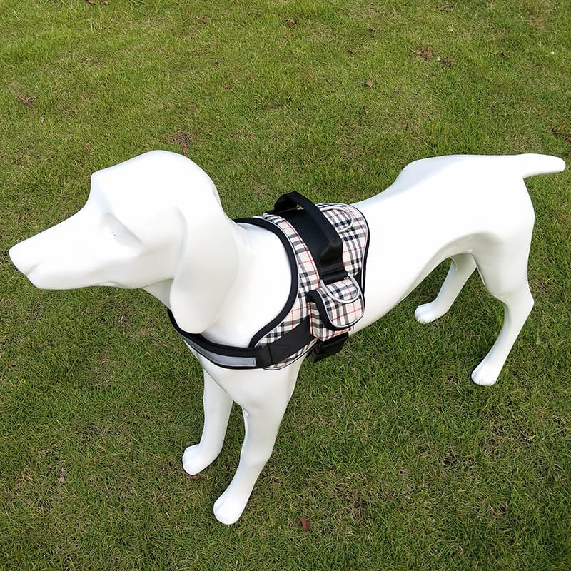 AE-SENYEPETS Harnesses Tan Plaid Chest Harness with Side Pocket