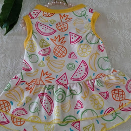 AE-LKGS dog apparel XS Summer Fruits Yellow Trim Colorful Dog Dress