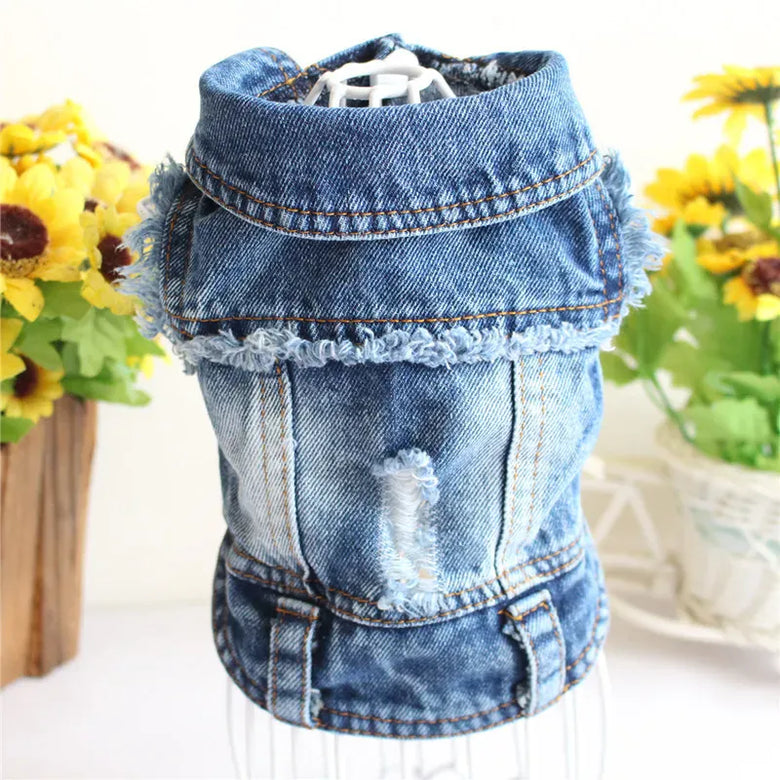 AE Jackets XS Distressed Denim Fringe Pet Vest