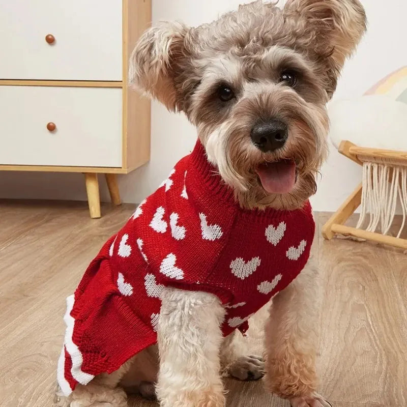 AE-HOUSEEN Sweaters Love You Hearts Red Sweater Dog Dress