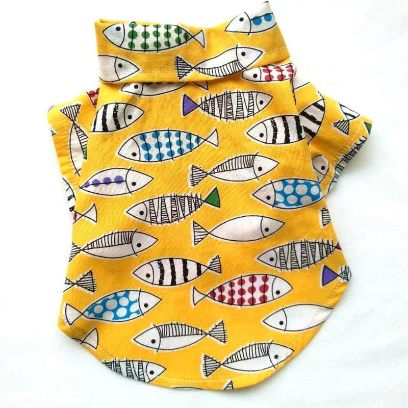 AE-HJKL Collared Shirts XS Fish Print Pattern Pet Shirt Yellow