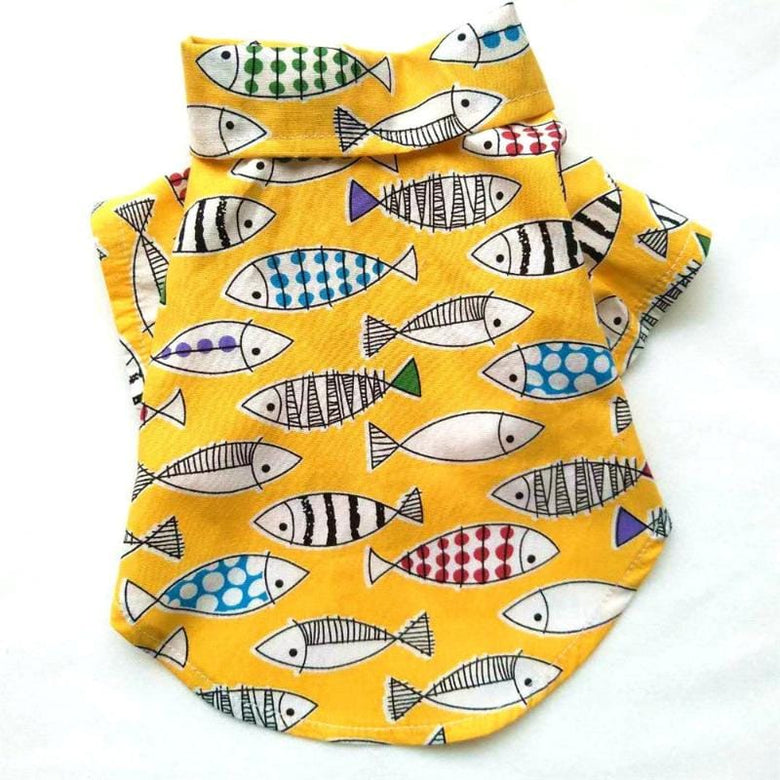 AE-HJKL Collared Shirts XS Fish Print Pattern Pet Shirt Yellow