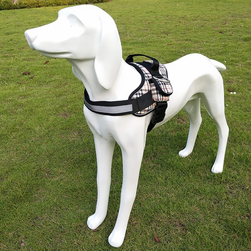 AE-SENYEPETS Harnesses Tan Plaid Chest Harness with Side Pocket