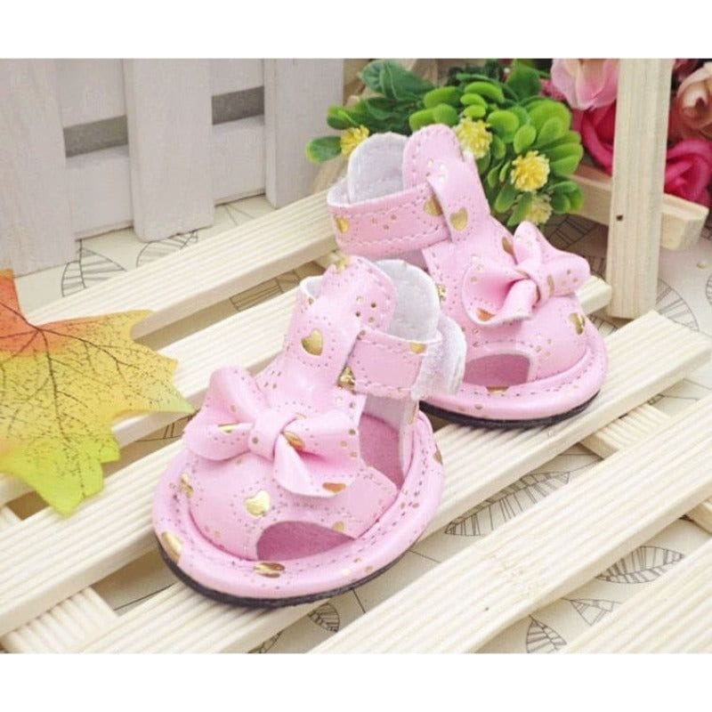 AE - TYPS Dog Apparel SZ 2 Pink Bow Dog Sandals - 4 PC set