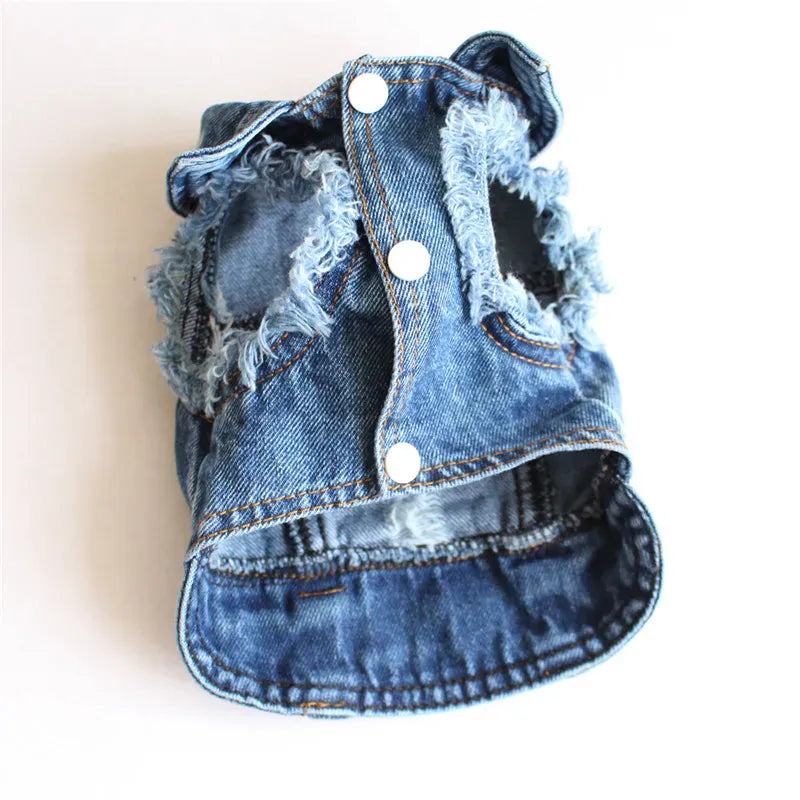 AE Jackets Distressed Denim Fringe Pet Vest