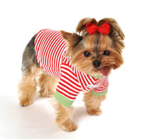Barker's Bowtique Tee's Gingerbread Cookie Red/ Green Striped Christmas Holiday Dog Tee
