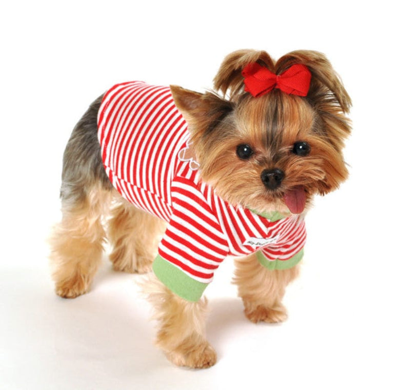 Barker's Bowtique Tee's Gingerbread Cookie Red/ Green Striped Christmas Holiday Dog Tee