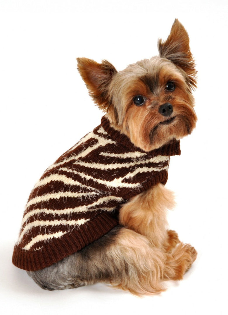 Feather Soft Brown Zebra Print Warm Dog Sweater