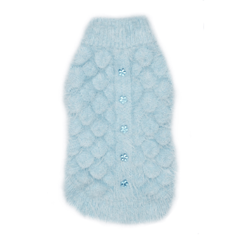 Barker's Bowtique Sweaters BLUE / XS Blossom Dog Sweater in Blue, Grey & Pink