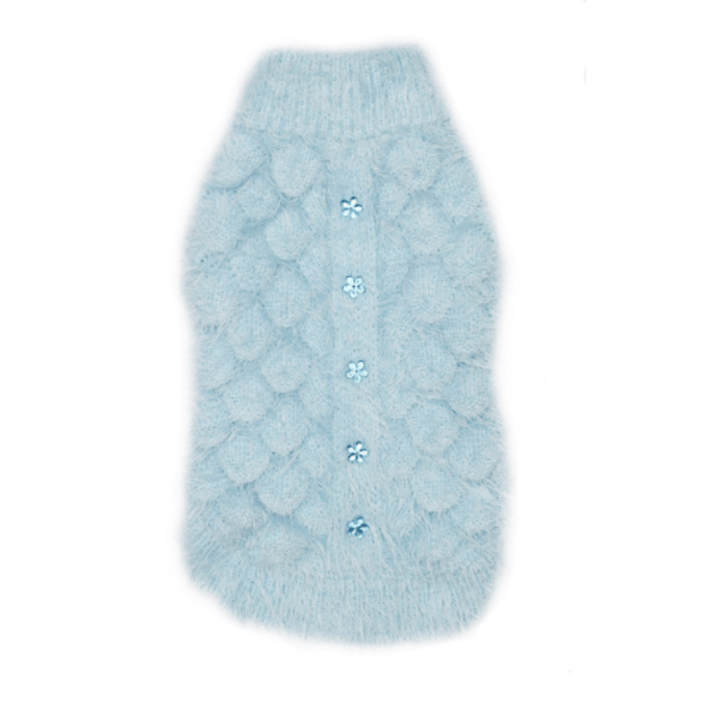 Barker's Bowtique Sweaters BLUE / XS Blossom Dog Sweater in Blue, Grey & Pink