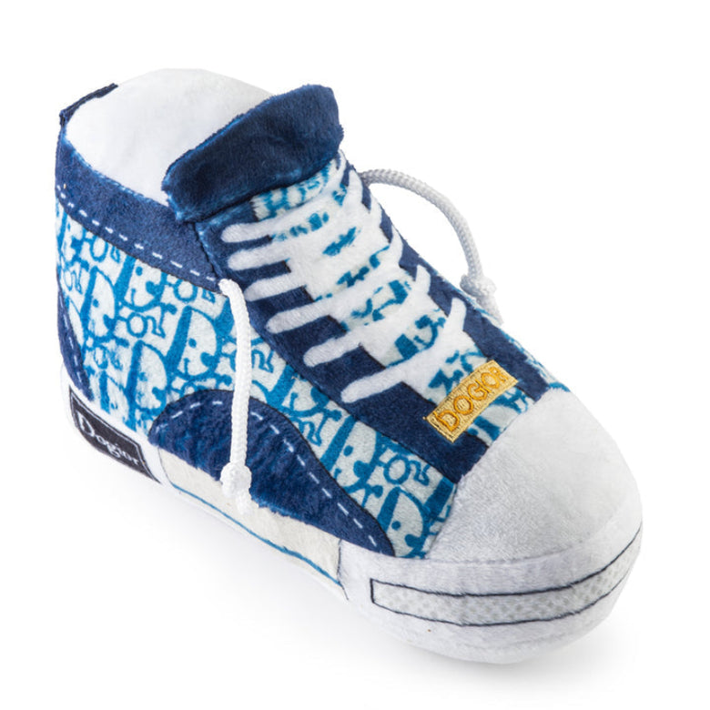 Dog-ior High-Top Blue Tennis Shoe Plush Squeaky Dog Toy