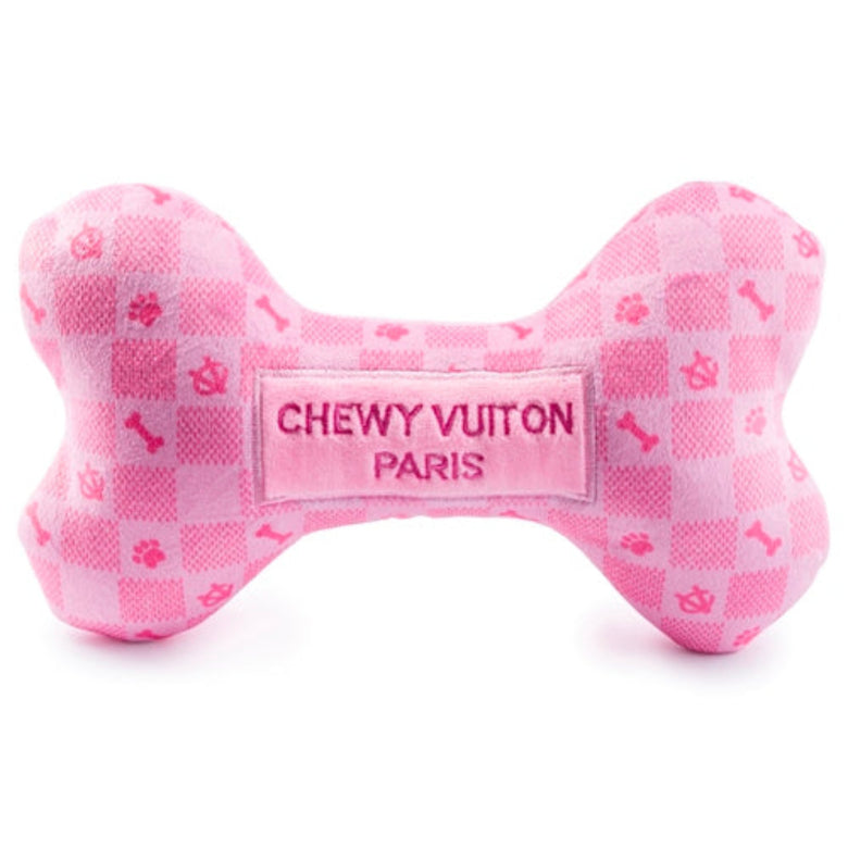 Pink Checker Chewy Bone Plush Squeaky Dog Toy - 3 Sizes