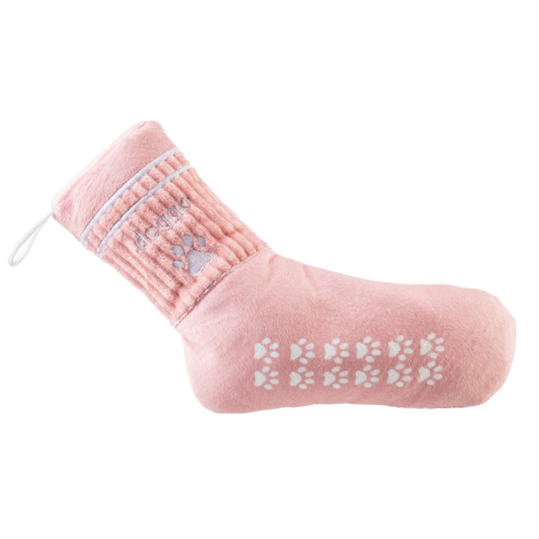 Doggo Pink Athletic Sock Plush Squeaky Dog Toy