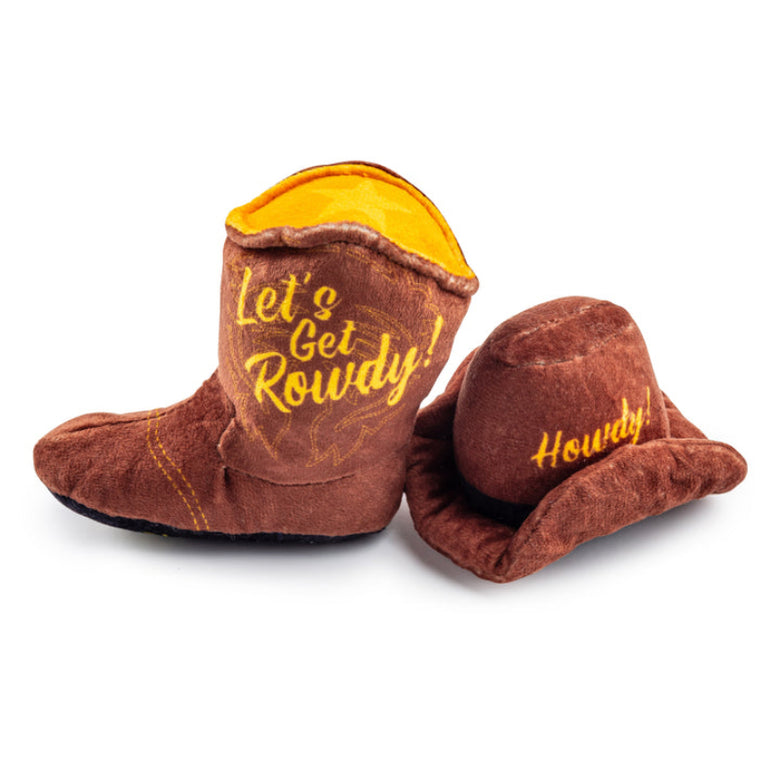 Kitty Cowboy Brown Boot and Hat Western Cat Toy Set - 2 Pc