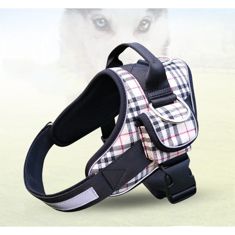 AE-SENYEPETS Harnesses L Tan Plaid Chest Harness with Side Pocket