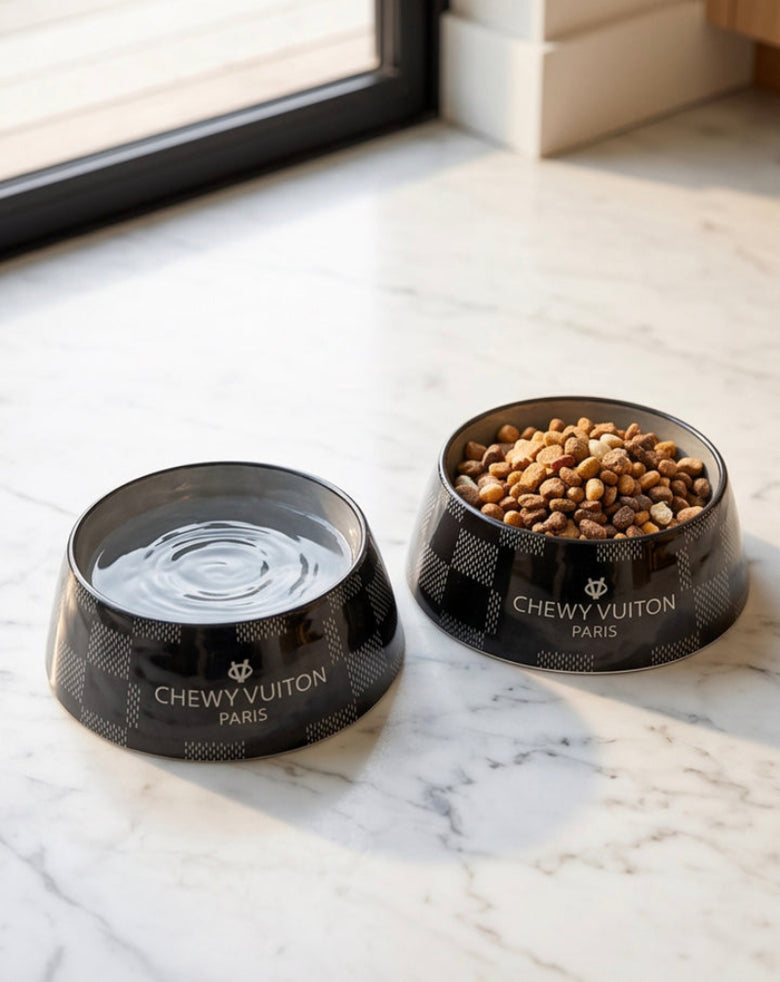 Black Checker Chewy Stylish Pet Bowl - Size Medium