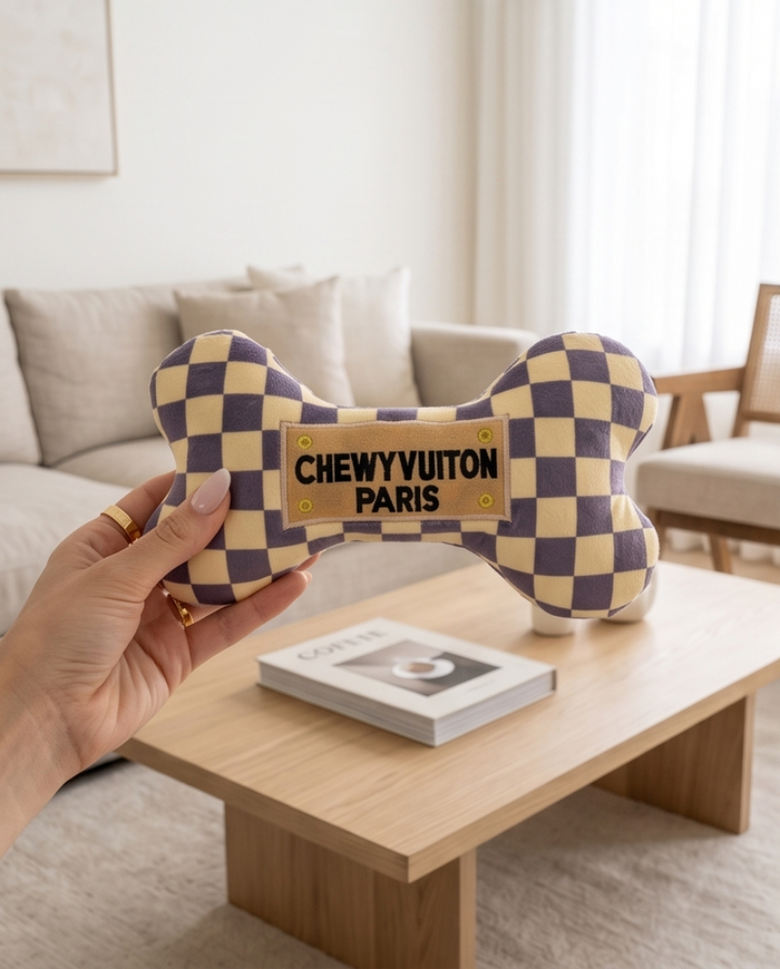 Checker Chewy Bone Plush Squeaky Dog Toy - 3 Sizes