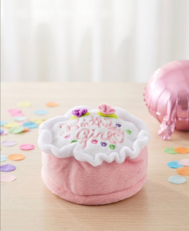 Birthday Girl Pink Cake Plush Squeaky Dog Toy - 2 Sizes