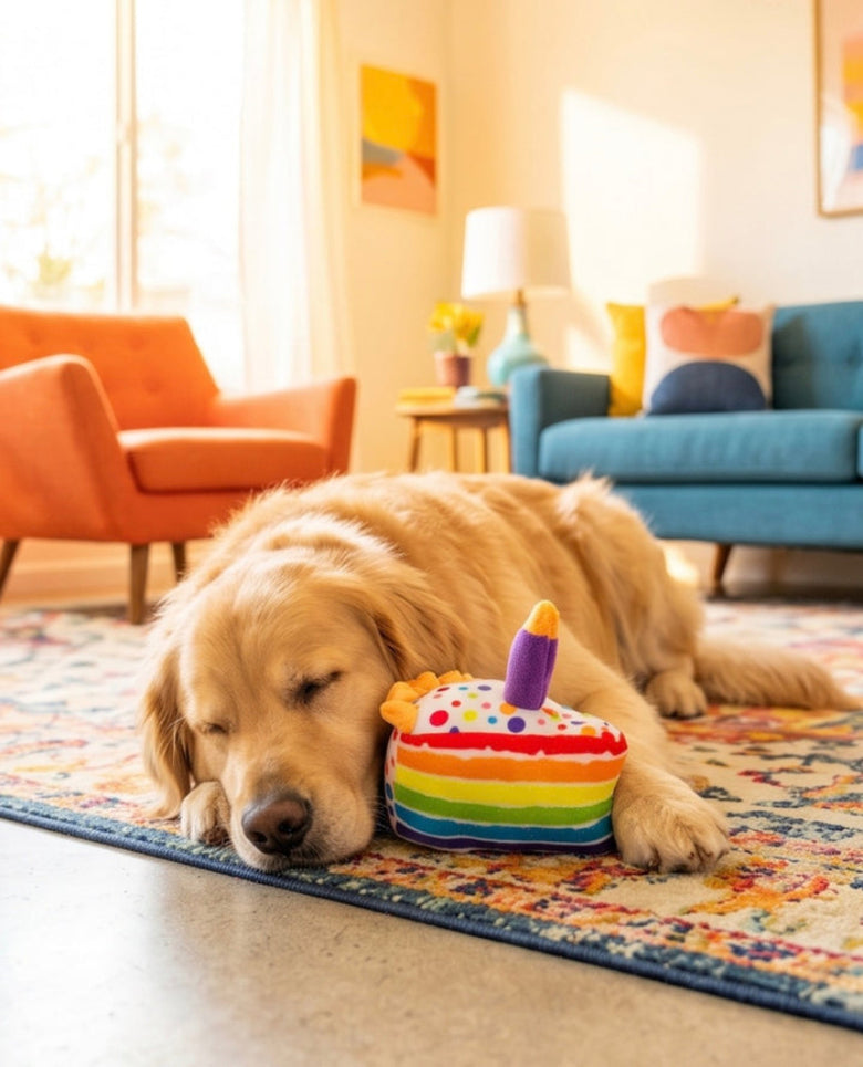 Birthday Cake Slice Candle Colorful Dots Plush Squeaky Dog Toy
