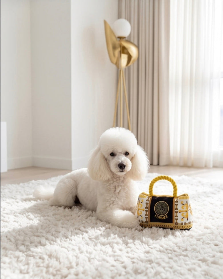 Fursace Handbag Black & Gold Plush Squeaky Dog Toy