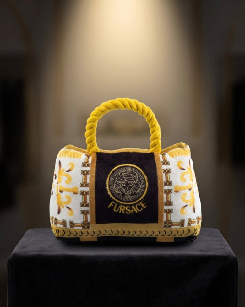 Fursace Handbag Black & Gold Plush Squeaky Dog Toy