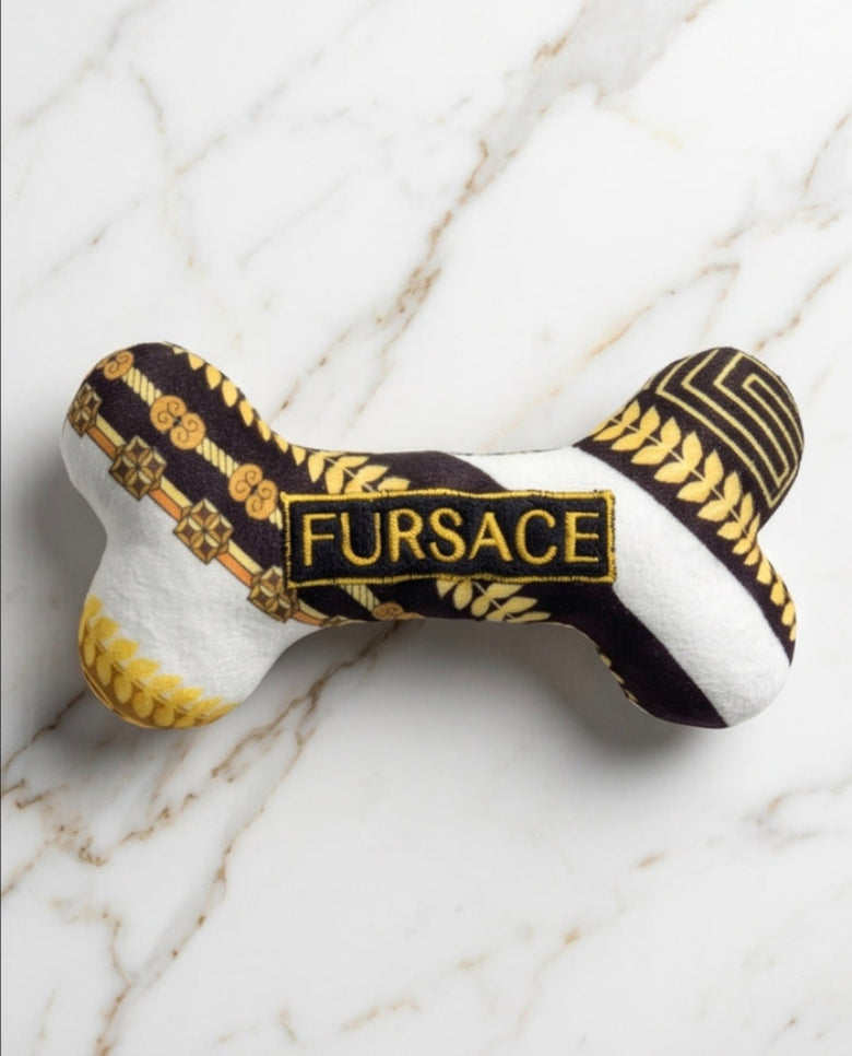Fursace Bone Black & Gold Plush Squeaky Dog Toy
