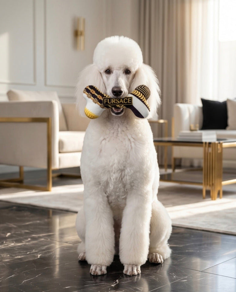 Fursace Bone Black & Gold Plush Squeaky Dog Toy