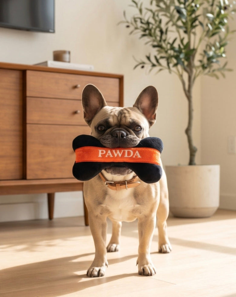 Pawda Bone Black & Red Plush Squeaky Dog Toy