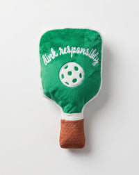 Pickleball Paddle Green Stripe Plush Squeaky Dog Toy