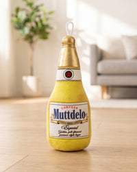 Muttdelo Beer Bottle Yellow Plush Squeaky Dog Toy