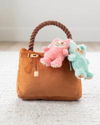 Labowwow Brown Handbag Plush Squeaky Rope Dog Toy Set - 3 Pc