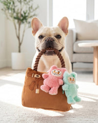 Labowwow Brown Handbag Plush Squeaky Rope Dog Toy Set - 3 Pc